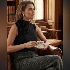 J Crew Fitted mockneck tank with rosette Size M